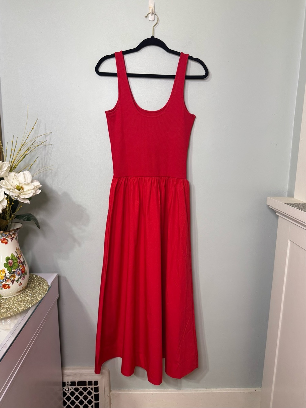 Gap Mixed Media Drop Waist Maxi Dress Red Medium Large XL NWT - Picture 12 of 16